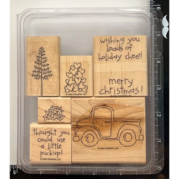 2004 STAMPIN' UP! LOADS OF LOVE Wood Mounted Rubber Stamp set of 6 TRUCK HOLIDAY - Picture 1 of 5